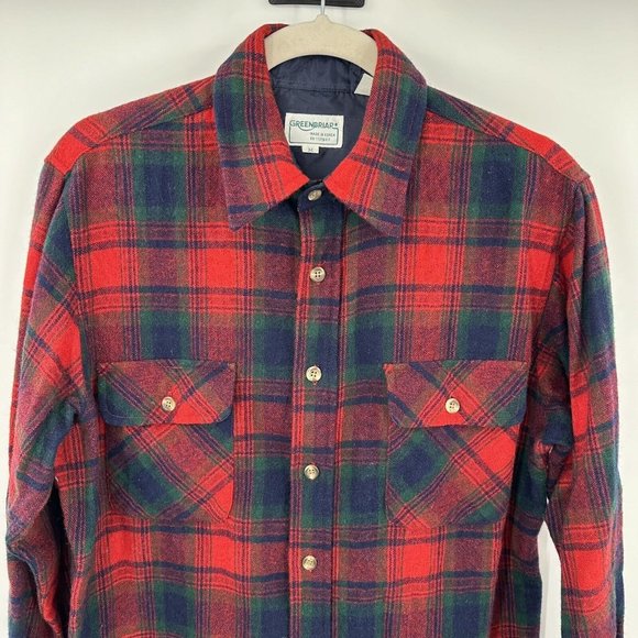 Greenbriar Red Green Christmas Long Sleeve Wool Blend Button Front Shirt Sz Med - Picture 4 of 9